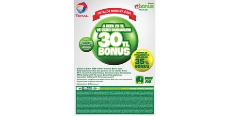 Total İstasyonları'nda 30 TL Bonus kazanma fırsatı