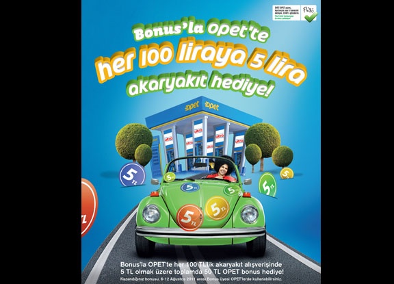 Opet'ten her 100 TL'lik yakıt alana 5 TL Opet  Bonus